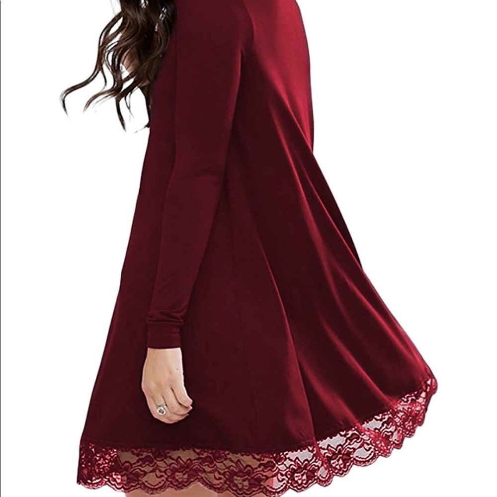 Turtleneck Long Sleeve Loose Lace Cotton Dress - Picture 3 of 7